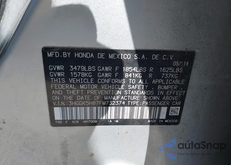 2015 Honda Fit Ex/Ex-L из США, поврежденный, VIN 3HGGK5H87FM732374